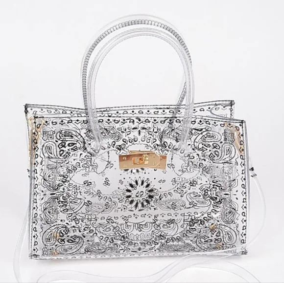 Clear Transparent Paisley Print Shoulder Bag NEW - Picture 3 of 12